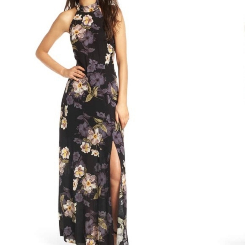 Astr Open Back Halter Neck Maxi Dress